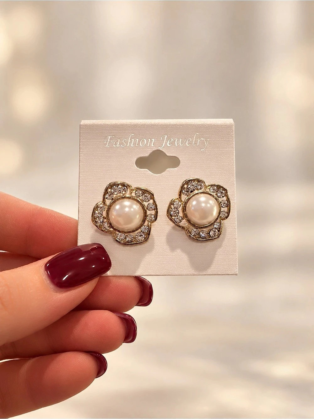 Pearl-Style Stud Earrings in Gold & Pink